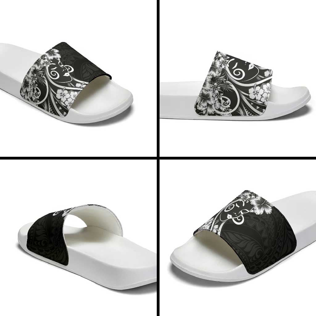 Polynesian Women's Day Slide Sandals Black Hibiscus Flowers With Polynesian Pattern LT05 - Polynesian Pride