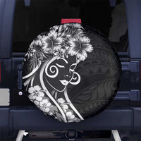 Polynesian Women's Day Spare Tire Cover Black Hibiscus Flowers With Polynesian Pattern LT05 No hole Black - Polynesian Pride