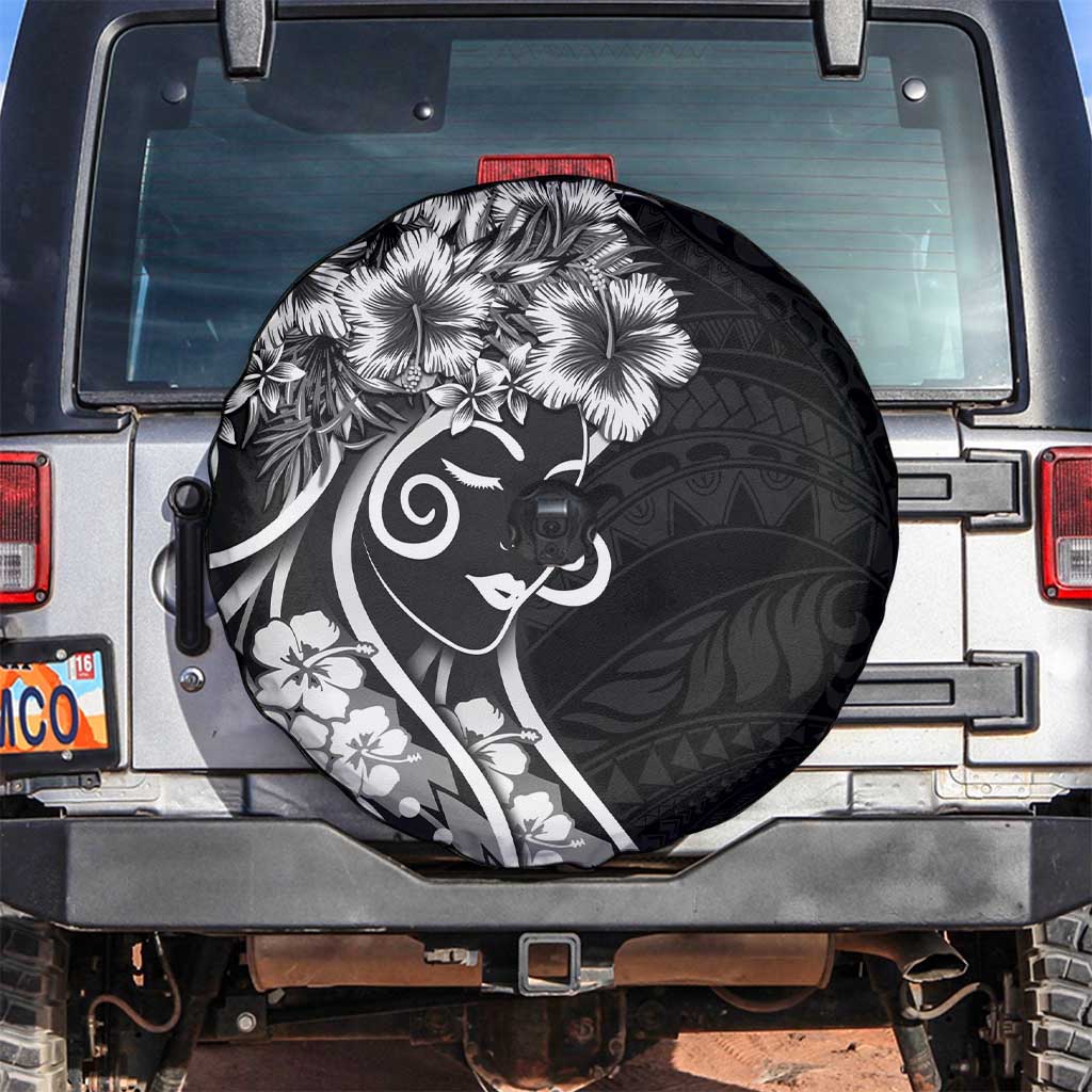 Polynesian Women's Day Spare Tire Cover Black Hibiscus Flowers With Polynesian Pattern LT05 Black - Polynesian Pride