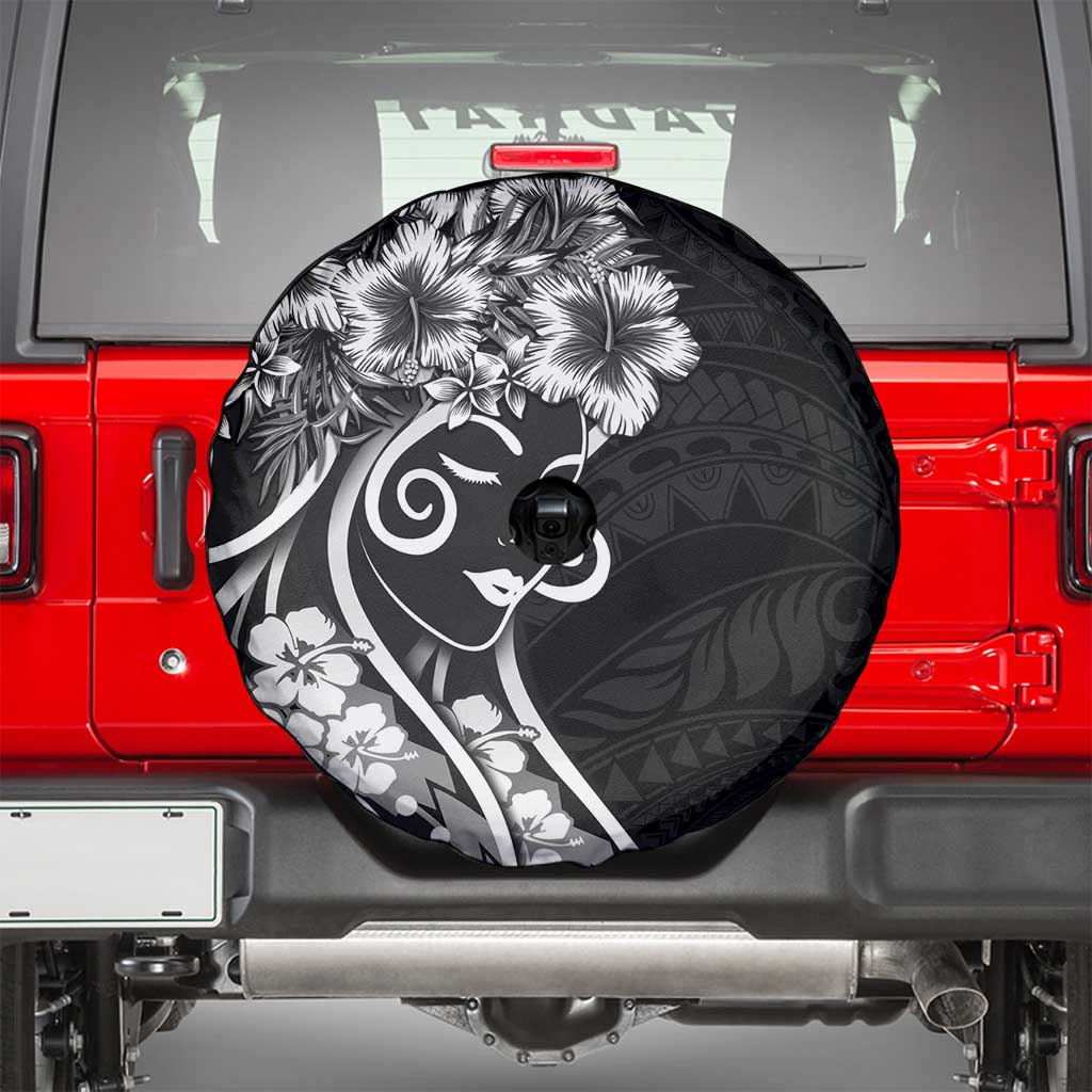 Polynesian Women's Day Spare Tire Cover Black Hibiscus Flowers With Polynesian Pattern LT05 - Polynesian Pride