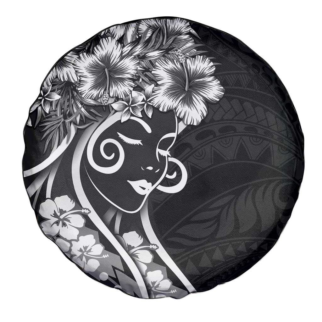 Polynesian Women's Day Spare Tire Cover Black Hibiscus Flowers With Polynesian Pattern LT05 - Polynesian Pride