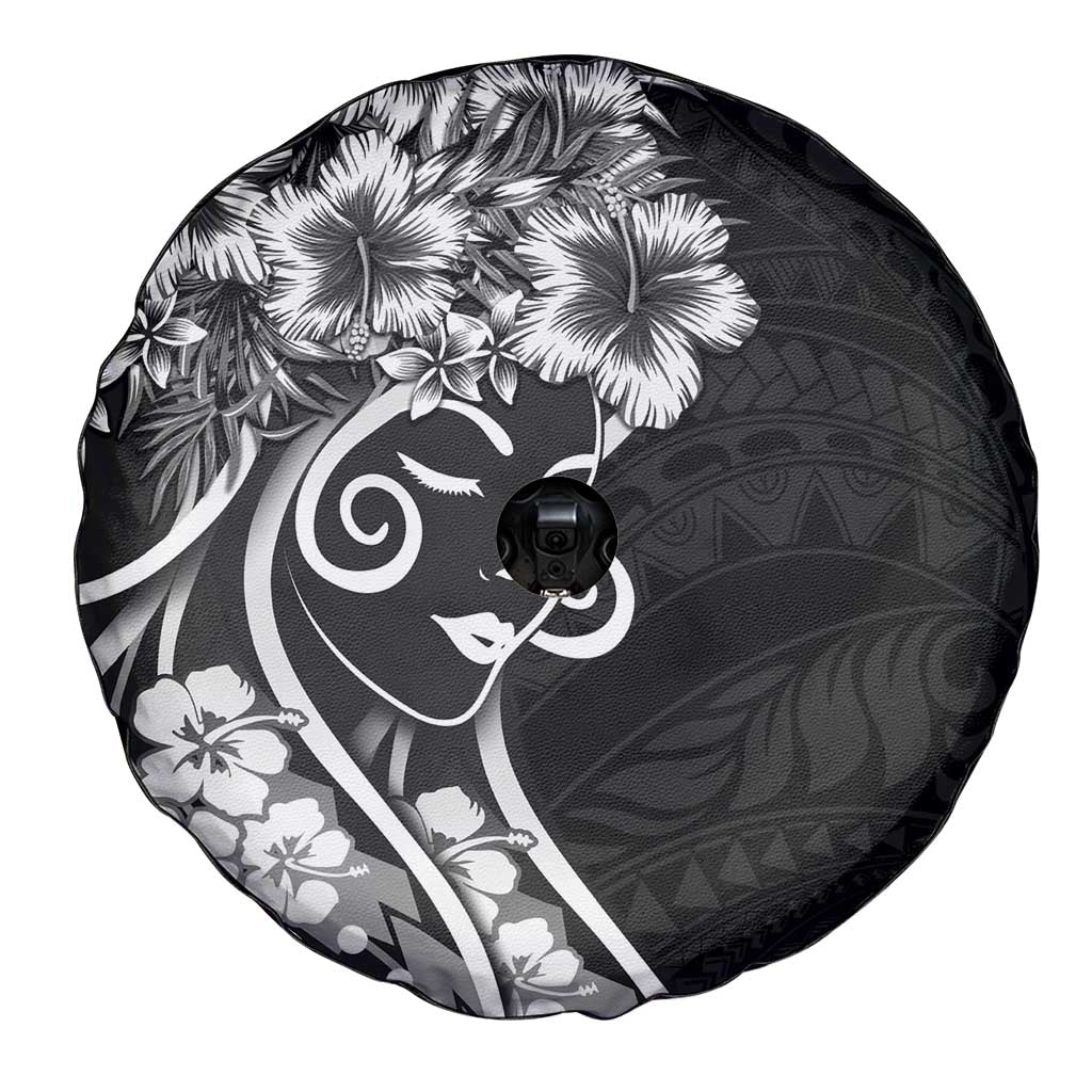 Polynesian Women's Day Spare Tire Cover Black Hibiscus Flowers With Polynesian Pattern LT05 - Polynesian Pride