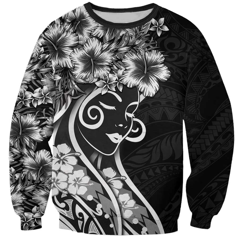 Polynesian Women's Day Sweatshirt Black Hibiscus Flowers With Polynesian Pattern LT05 Unisex Black - Polynesian Pride