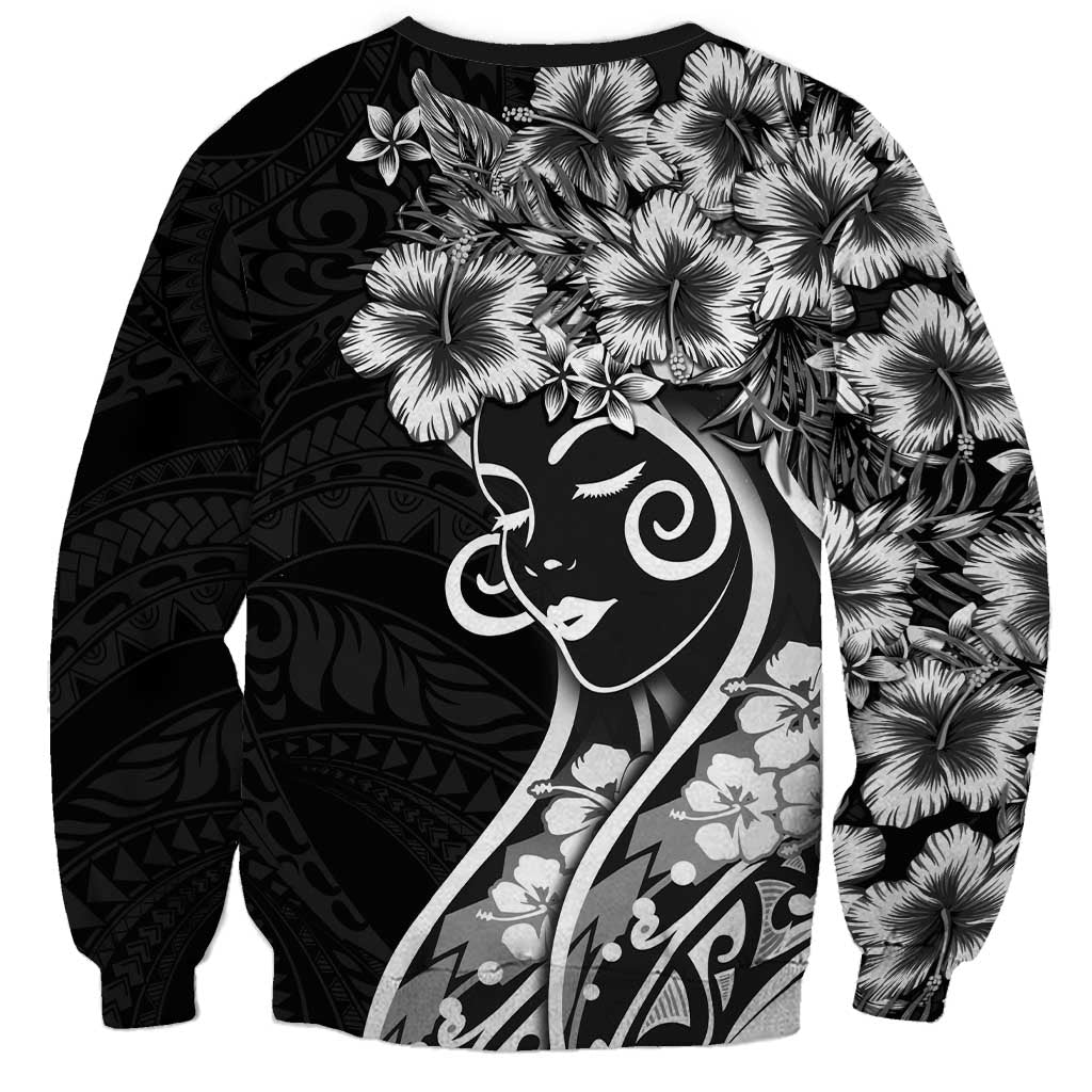 Polynesian Women's Day Sweatshirt Black Hibiscus Flowers With Polynesian Pattern LT05 - Polynesian Pride