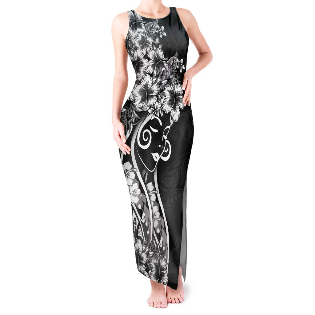 Polynesian Women's Day Tank Maxi Dress Black Hibiscus Flowers With Polynesian Pattern LT05 Women Black - Polynesian Pride