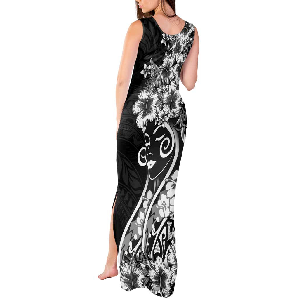 Polynesian Women's Day Tank Maxi Dress Black Hibiscus Flowers With Polynesian Pattern LT05 - Polynesian Pride