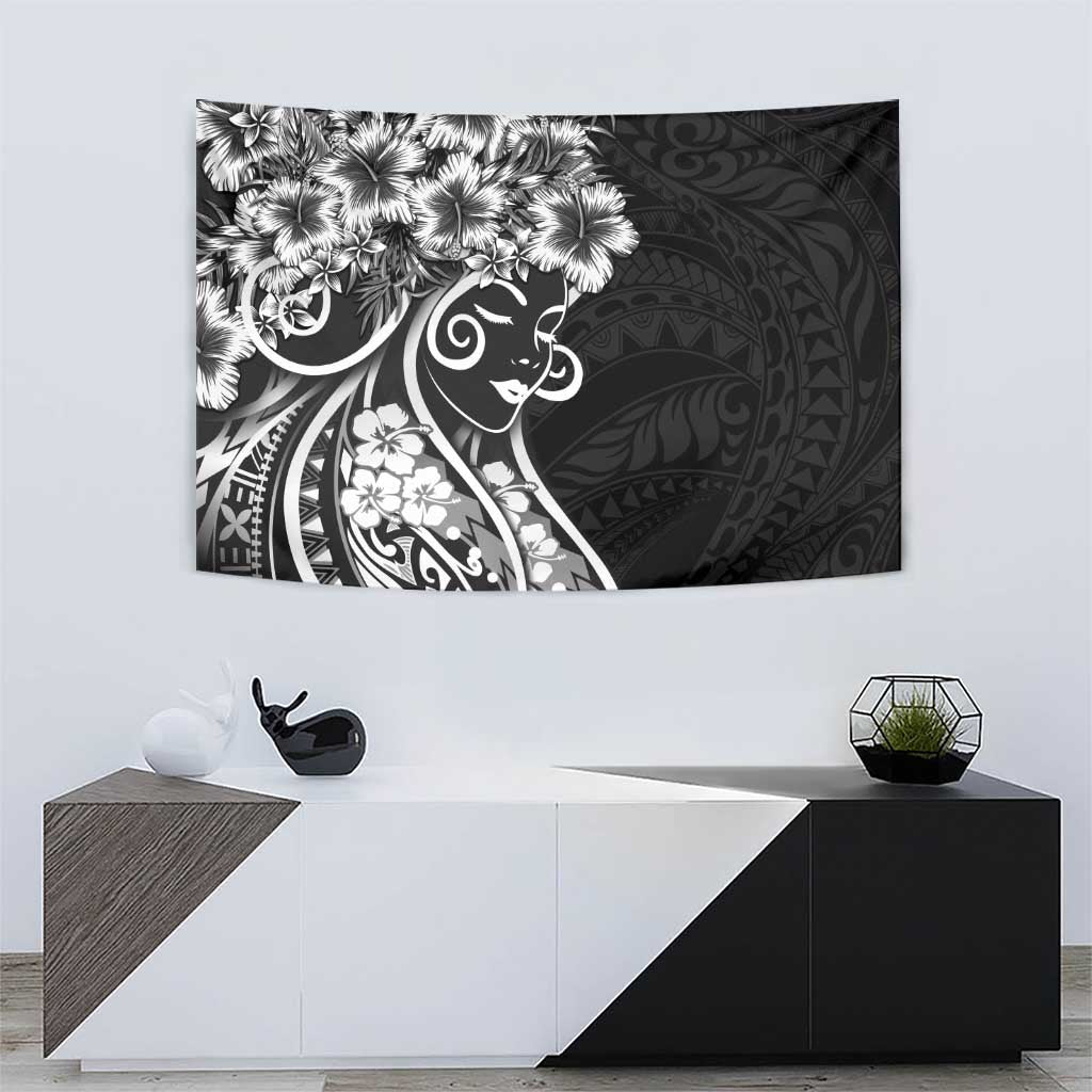Polynesian Women's Day Tapestry Black Hibiscus Flowers With Polynesian Pattern LT05 - Polynesian Pride