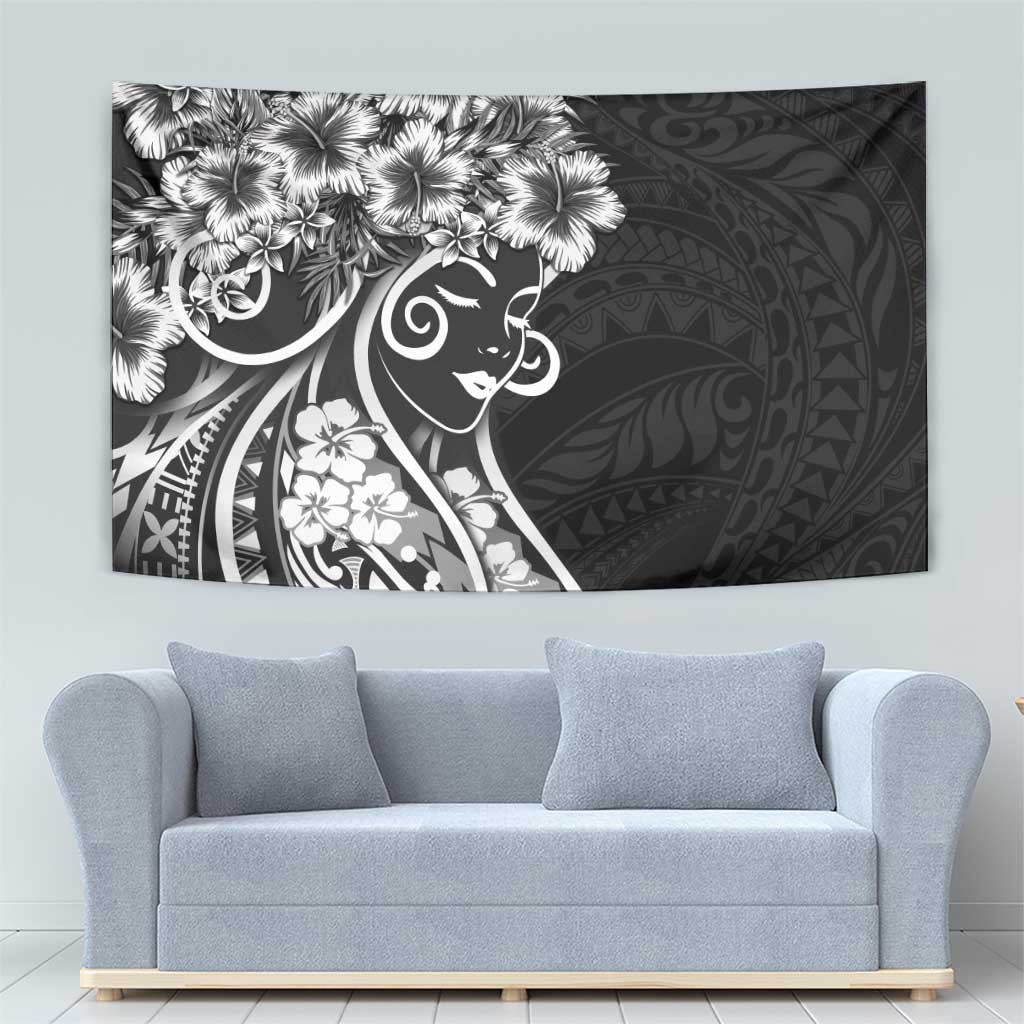 Polynesian Women's Day Tapestry Black Hibiscus Flowers With Polynesian Pattern LT05 - Polynesian Pride