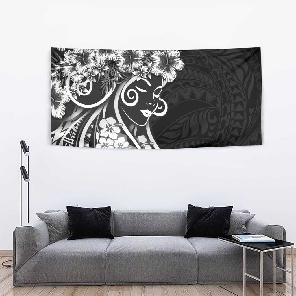 Polynesian Women's Day Tapestry Black Hibiscus Flowers With Polynesian Pattern LT05 - Polynesian Pride