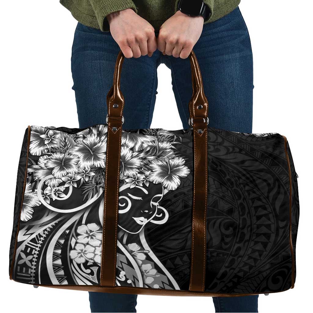 Polynesian Women's Day Travel Bag Black Hibiscus Flowers With Polynesian Pattern LT05 Black - Polynesian Pride