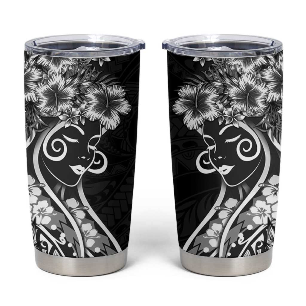 Polynesian Women's Day Tumbler Cup Black Hibiscus Flowers With Polynesian Pattern LT05 Black - Polynesian Pride