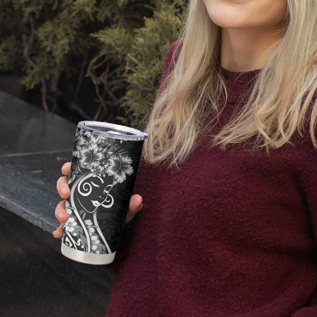 Polynesian Women's Day Tumbler Cup Black Hibiscus Flowers With Polynesian Pattern LT05 - Polynesian Pride