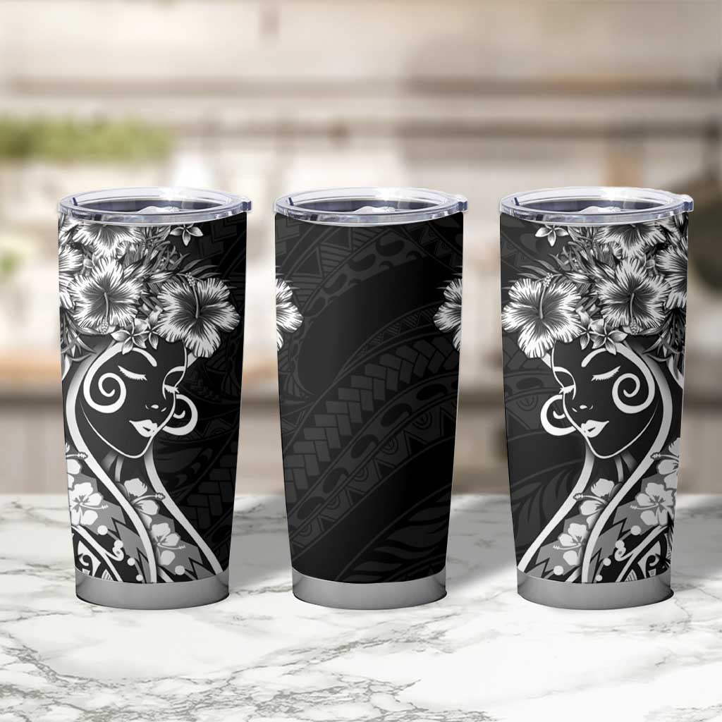 Polynesian Women's Day Tumbler Cup Black Hibiscus Flowers With Polynesian Pattern LT05 - Polynesian Pride