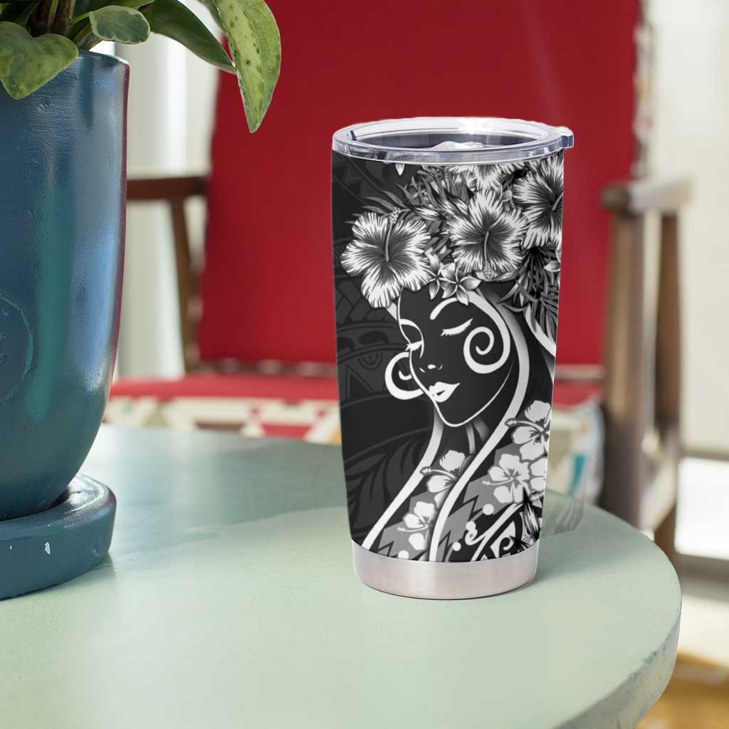 Polynesian Women's Day Tumbler Cup Black Hibiscus Flowers With Polynesian Pattern LT05 - Polynesian Pride