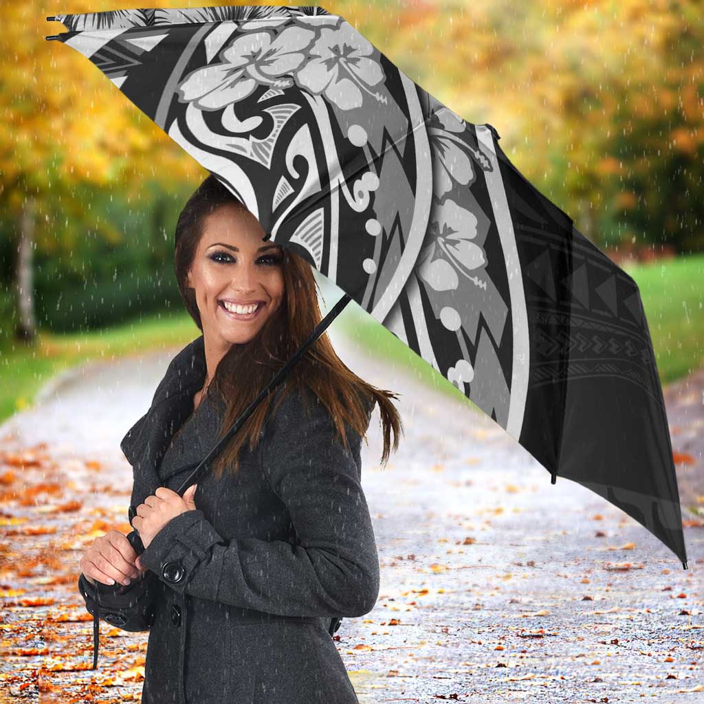 Polynesian Women's Day Umbrella Black Hibiscus Flowers With Polynesian Pattern LT05 - Polynesian Pride