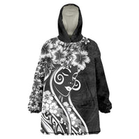 Polynesian Women's Day Wearable Blanket Hoodie Black Hibiscus Flowers With Polynesian Pattern LT05 One Size Black - Polynesian Pride