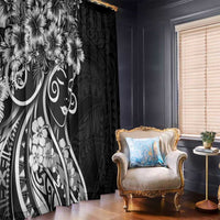 Polynesian Women's Day Window Curtain Black Hibiscus Flowers With Polynesian Pattern LT05 - Polynesian Pride