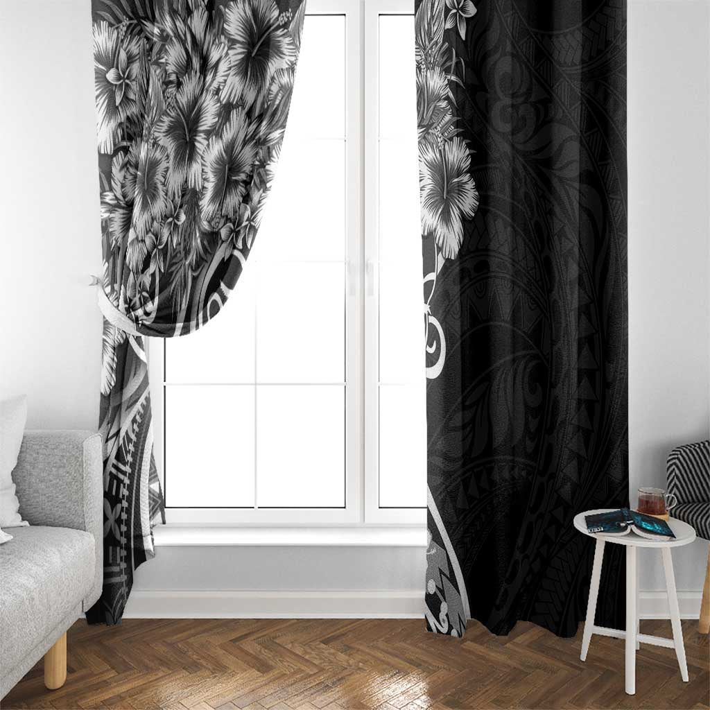 Polynesian Women's Day Window Curtain Black Hibiscus Flowers With Polynesian Pattern LT05 - Polynesian Pride