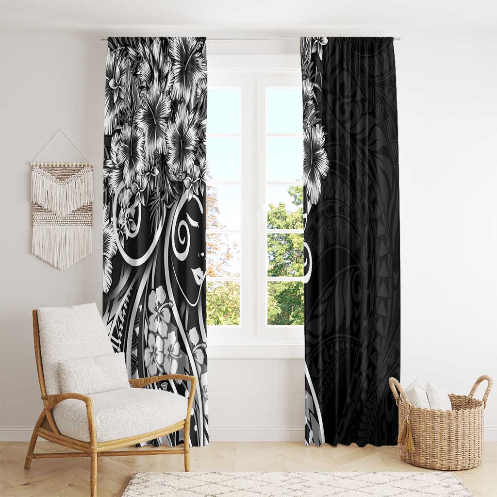 Polynesian Women's Day Window Curtain Black Hibiscus Flowers With Polynesian Pattern LT05 - Polynesian Pride
