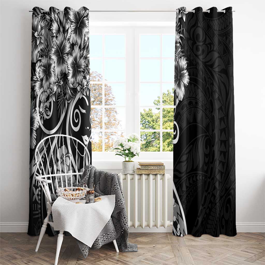 Polynesian Women's Day Window Curtain Black Hibiscus Flowers With Polynesian Pattern LT05 - Polynesian Pride