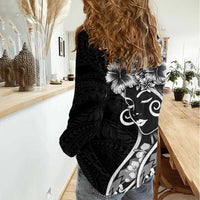 Polynesian Women's Day Women Casual Shirt Black Hibiscus Flowers With Polynesian Pattern LT05 - Polynesian Pride