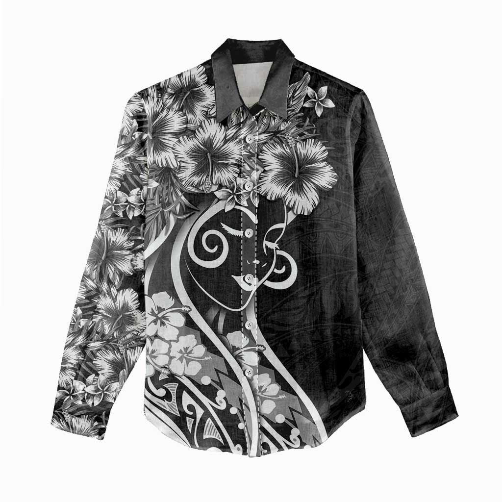 Polynesian Women's Day Women Casual Shirt Black Hibiscus Flowers With Polynesian Pattern LT05 - Polynesian Pride