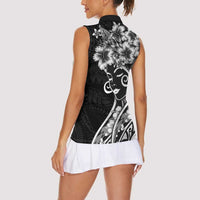 Polynesian Women's Day Women Sleeveless Polo Shirt Black Hibiscus Flowers With Polynesian Pattern LT05 - Polynesian Pride