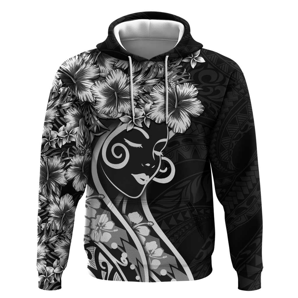 Polynesian Women's Day Zip Hoodie Black Hibiscus Flowers With Polynesian Pattern LT05 Pullover Hoodie Black - Polynesian Pride