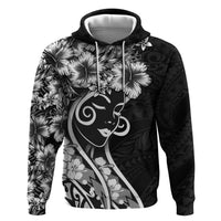 Polynesian Women's Day Zip Hoodie Black Hibiscus Flowers With Polynesian Pattern LT05 Pullover Hoodie Black - Polynesian Pride