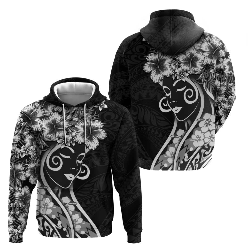 Polynesian Women's Day Zip Hoodie Black Hibiscus Flowers With Polynesian Pattern LT05 - Polynesian Pride