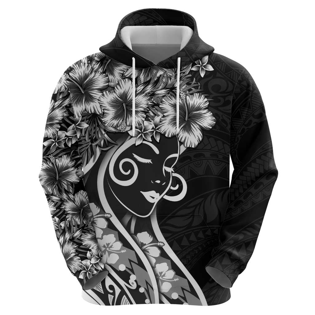 Polynesian Women's Day Zip Hoodie Black Hibiscus Flowers With Polynesian Pattern LT05 - Polynesian Pride