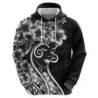 Polynesian Women's Day Zip Hoodie Black Hibiscus Flowers With Polynesian Pattern LT05 - Polynesian Pride