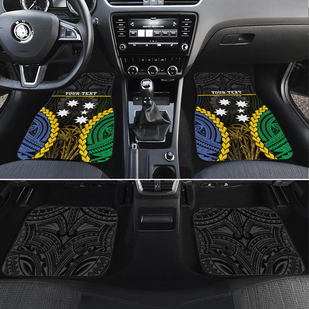 Personalised South Sea Islanders And Gilbert Islands Car Mats Kanakas Polynesian Pattern LT05 Set 4pcs Black - Polynesian Pride