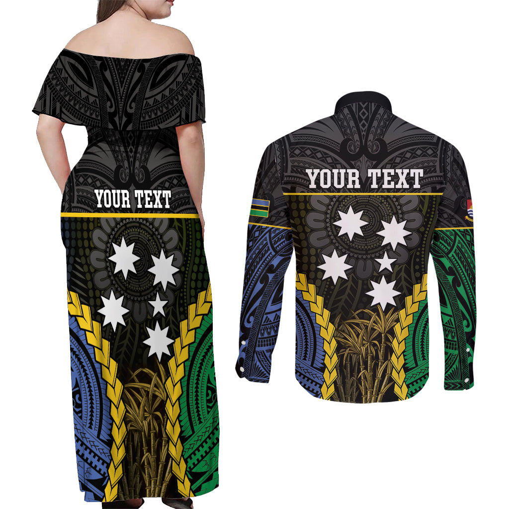Personalised South Sea Islanders And Gilbert Islands Couples Matching Off Shoulder Maxi Dress and Long Sleeve Button Shirt Kanakas Polynesian Pattern LT05 - Polynesian Pride