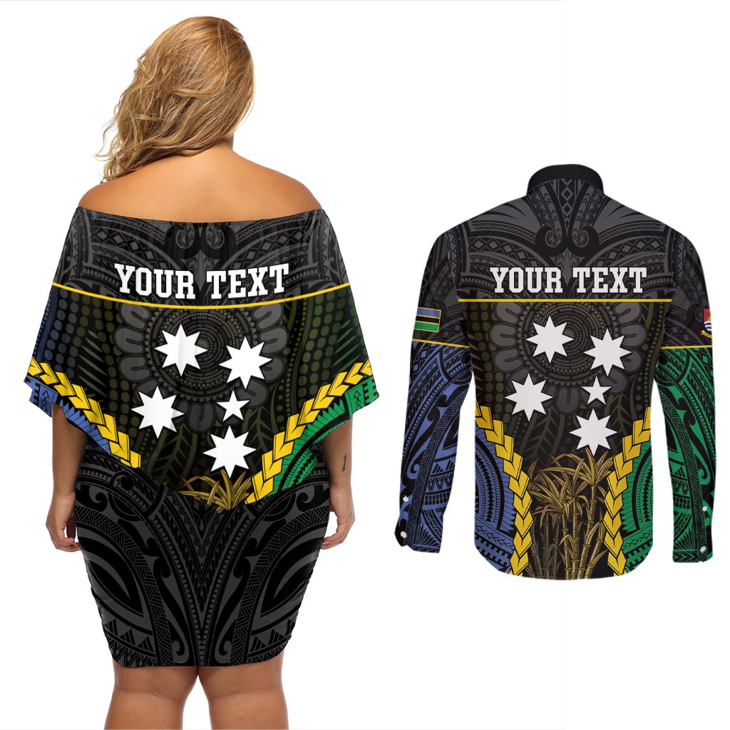 Personalised South Sea Islanders And Gilbert Islands Couples Matching Off Shoulder Short Dress and Long Sleeve Button Shirt Kanakas Polynesian Pattern LT05 - Polynesian Pride