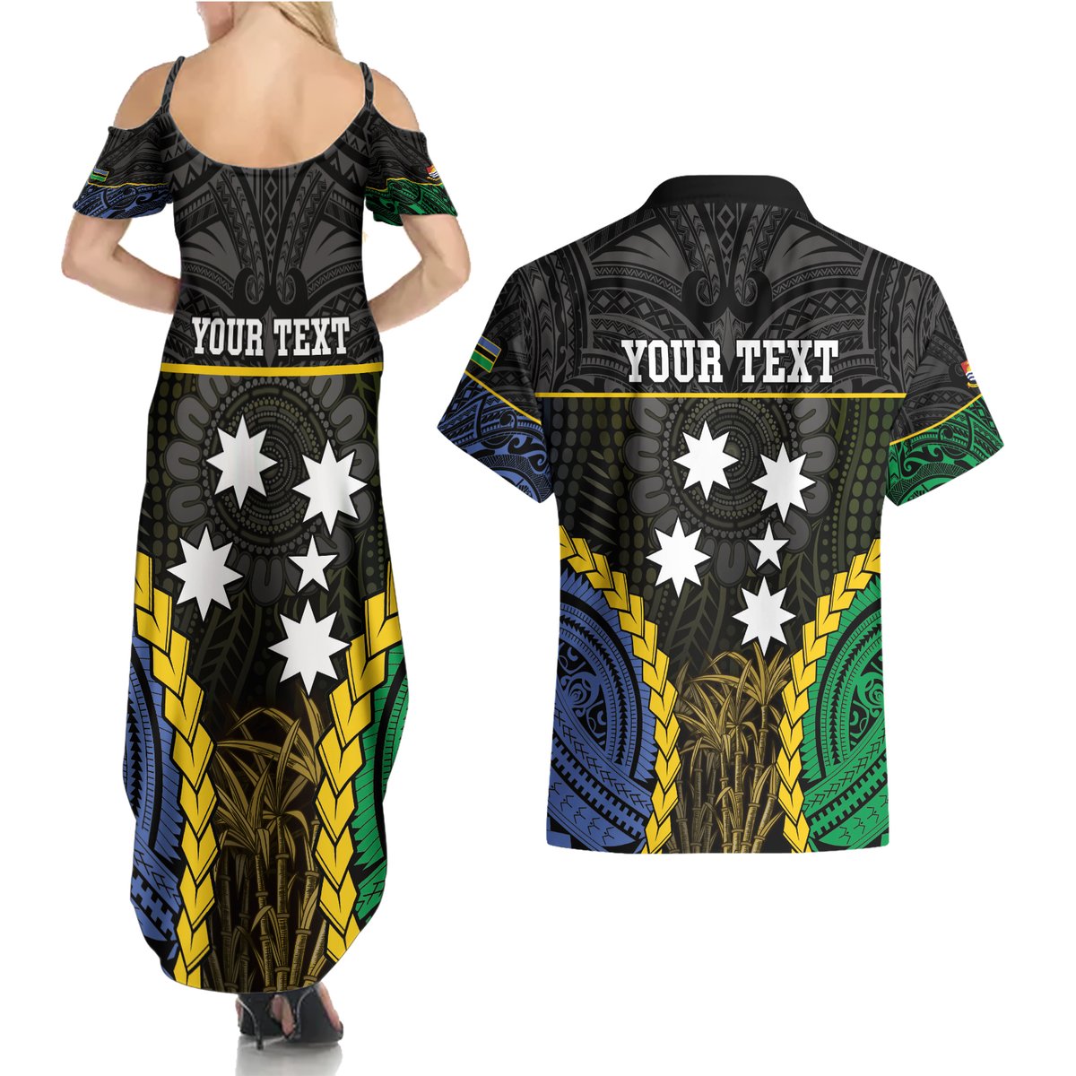 Personalised South Sea Islanders And Gilbert Islands Couples Matching Summer Maxi Dress and Hawaiian Shirt Kanakas Polynesian Pattern LT05 - Polynesian Pride