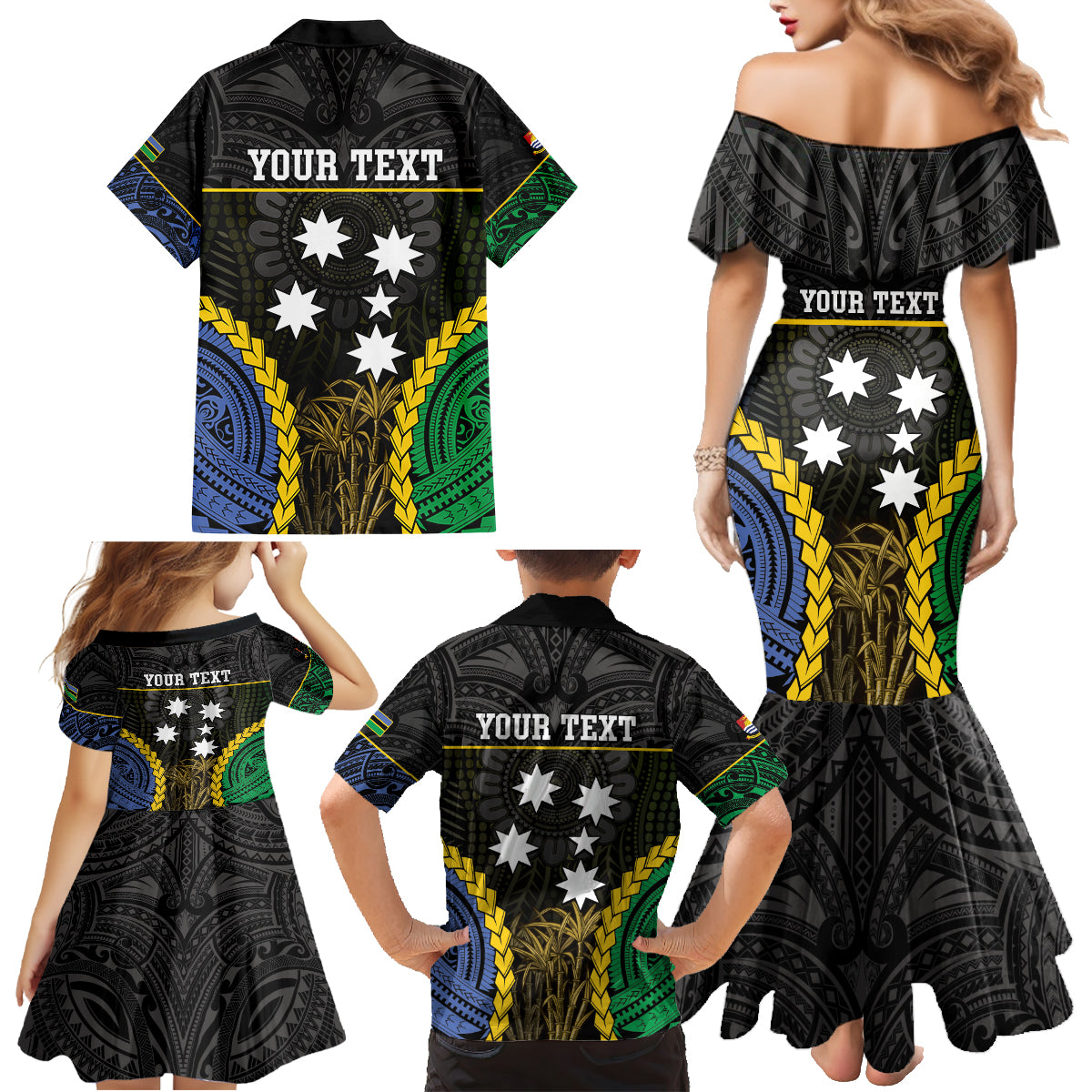 Personalised South Sea Islanders And Gilbert Islands Family Matching Mermaid Dress and Hawaiian Shirt Kanakas Polynesian Pattern