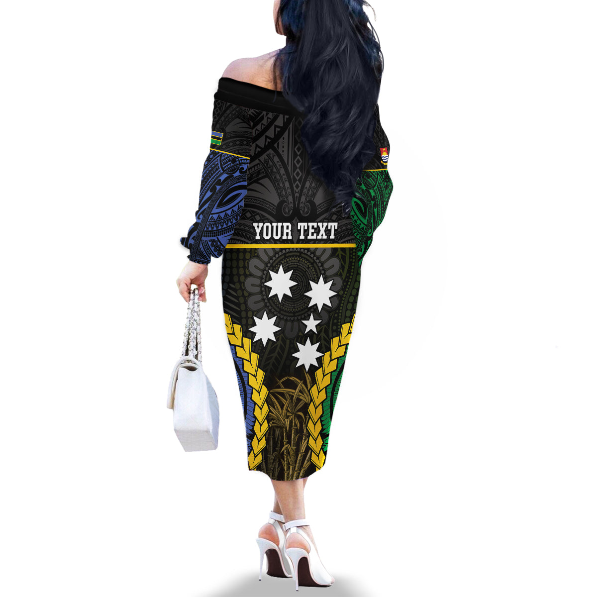 Personalised South Sea Islanders And Gilbert Islands Family Matching Off The Shoulder Long Sleeve Dress and Hawaiian Shirt Kanakas Polynesian Pattern