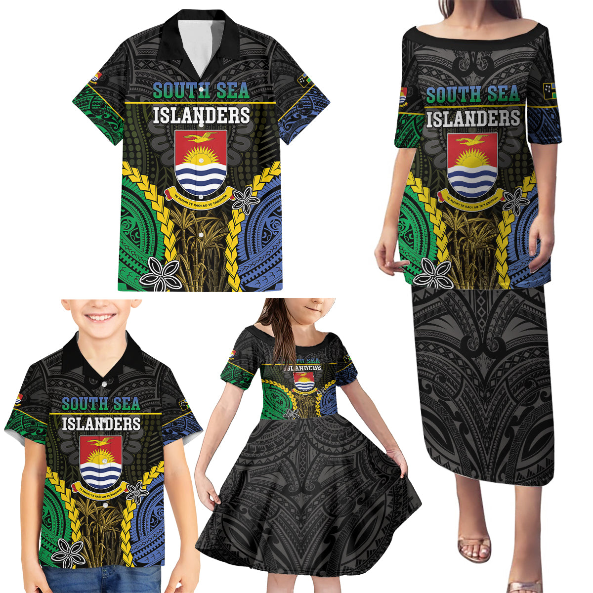 Personalised South Sea Islanders And Gilbert Islands Family Matching Puletasi and Hawaiian Shirt Kanakas Polynesian Pattern