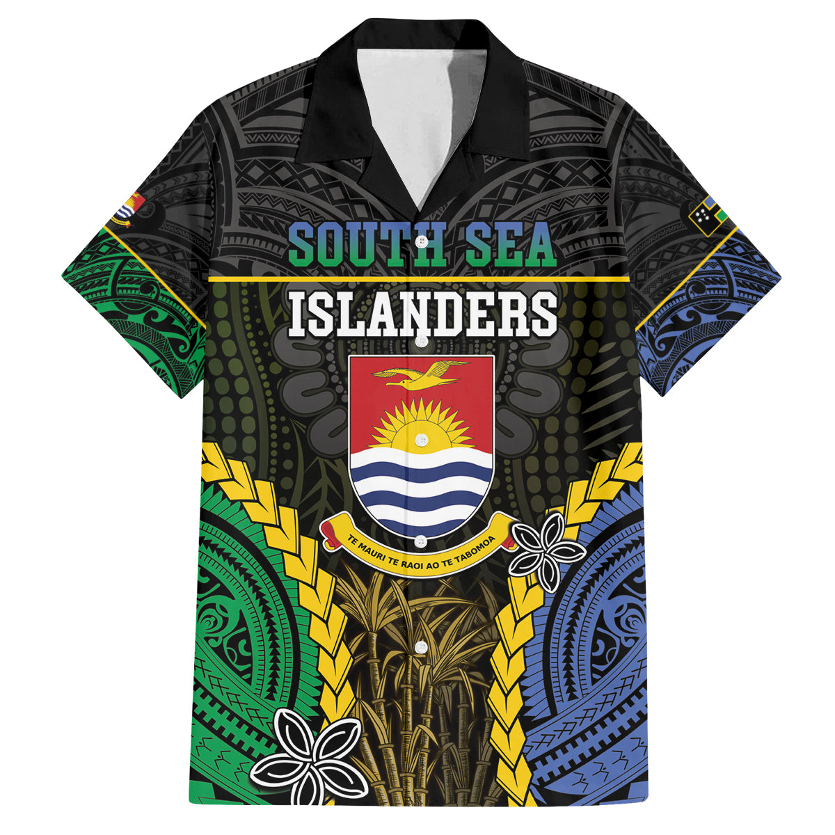 Personalised South Sea Islanders And Gilbert Islands Family Matching Summer Maxi Dress and Hawaiian Shirt Kanakas Polynesian Pattern LT05 Dad's Shirt - Short Sleeve Black - Polynesian Pride