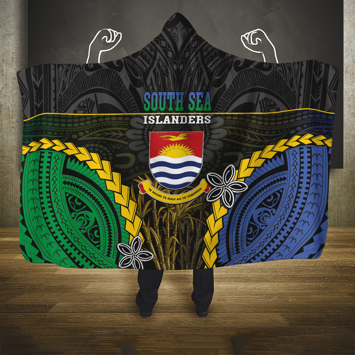 South Sea Islanders And Gilbert Islands Hooded Blanket Kanakas Polynesian Pattern LT05 One Size Black - Polynesian Pride