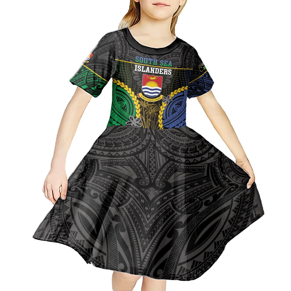 Personalised South Sea Islanders And Gilbert Islands Kid Short Sleeve Dress Kanakas Polynesian Pattern