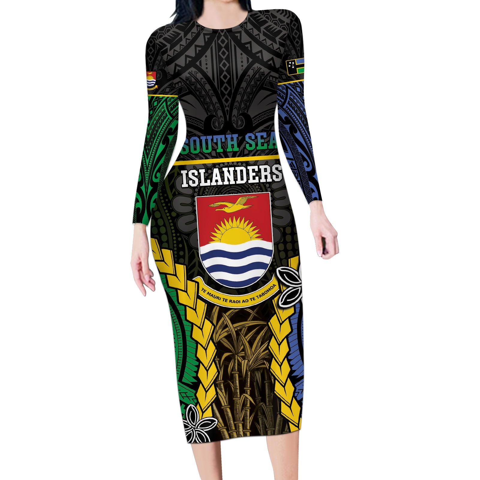 Personalised South Sea Islanders And Gilbert Islands Long Sleeve Bodycon Dress Kanakas Polynesian Pattern