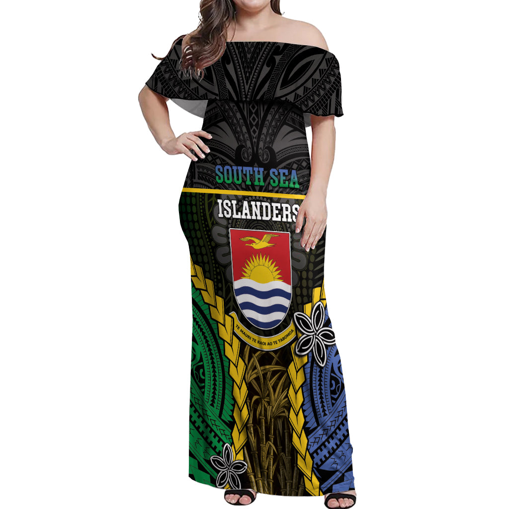 Personalised South Sea Islanders And Gilbert Islands Off Shoulder Maxi Dress Kanakas Polynesian Pattern LT05 Women Black - Polynesian Pride