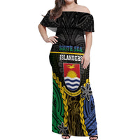 Personalised South Sea Islanders And Gilbert Islands Off Shoulder Maxi Dress Kanakas Polynesian Pattern LT05 Women Black - Polynesian Pride