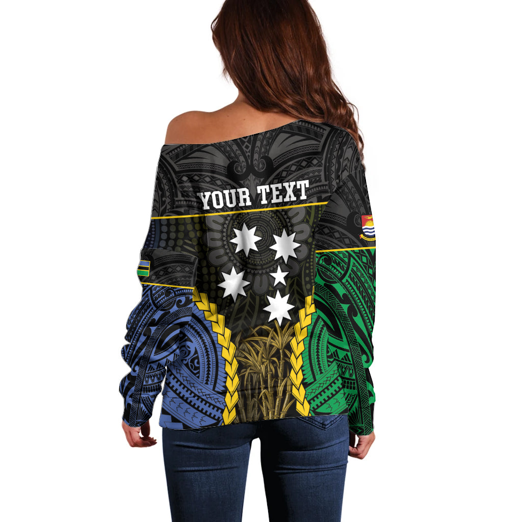 Personalised South Sea Islanders And Gilbert Islands Off Shoulder Sweater Kanakas Polynesian Pattern