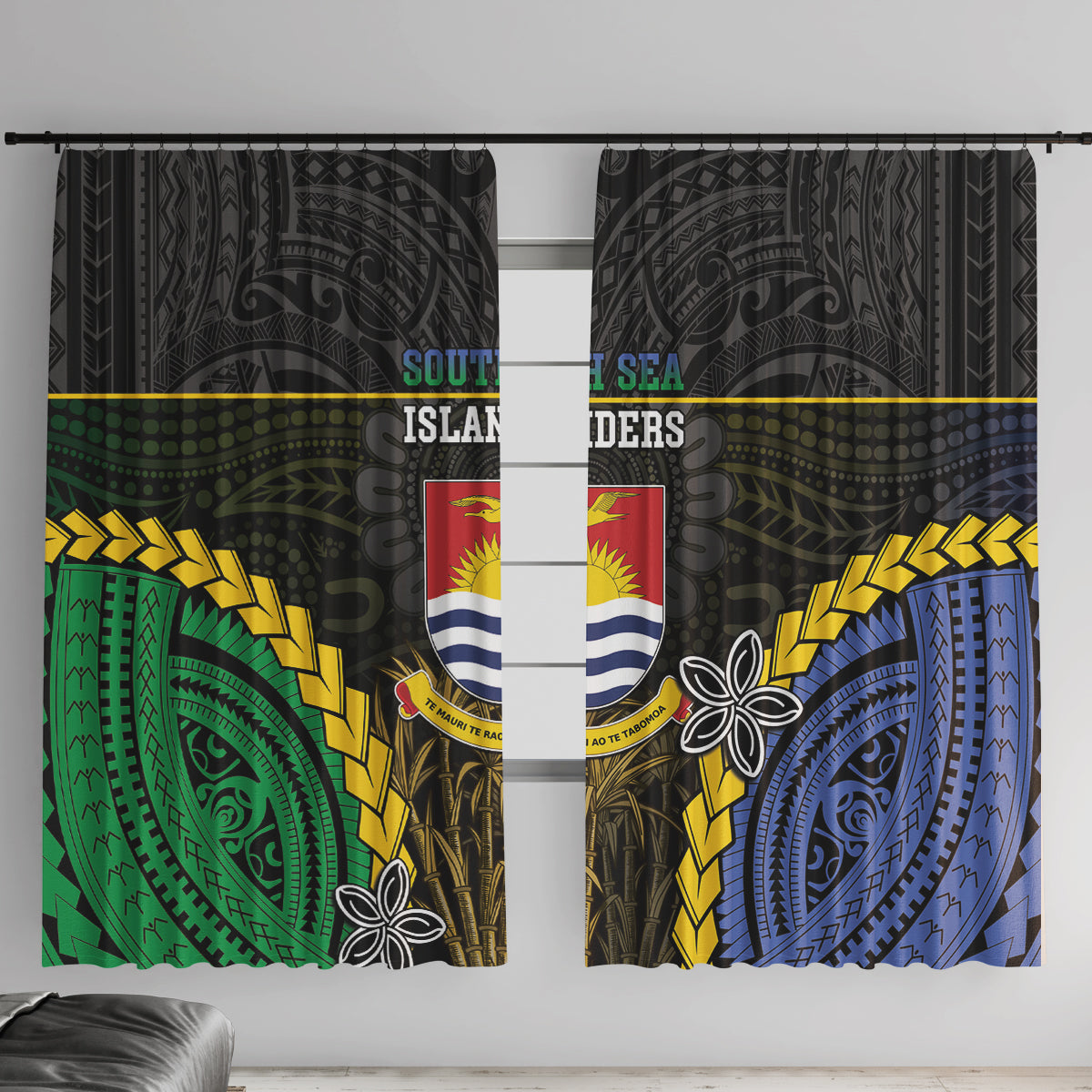 South Sea Islanders And Gilbert Islands Window Curtain Kanakas Polynesian Pattern LT05 With Hooks Black - Polynesian Pride