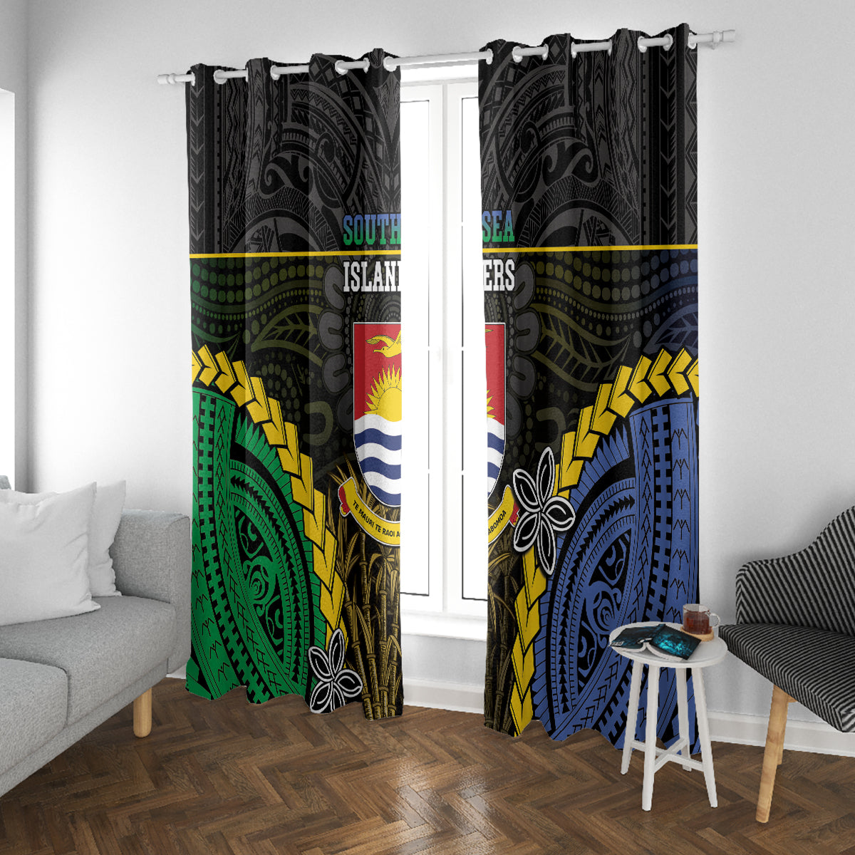 South Sea Islanders And Gilbert Islands Window Curtain Kanakas Polynesian Pattern LT05 With Grommets Black - Polynesian Pride