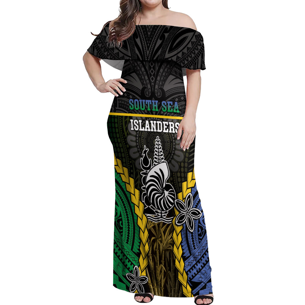 Personalised South Sea Islanders And New Caledonia Off Shoulder Maxi Dress Kanakas Polynesian Pattern