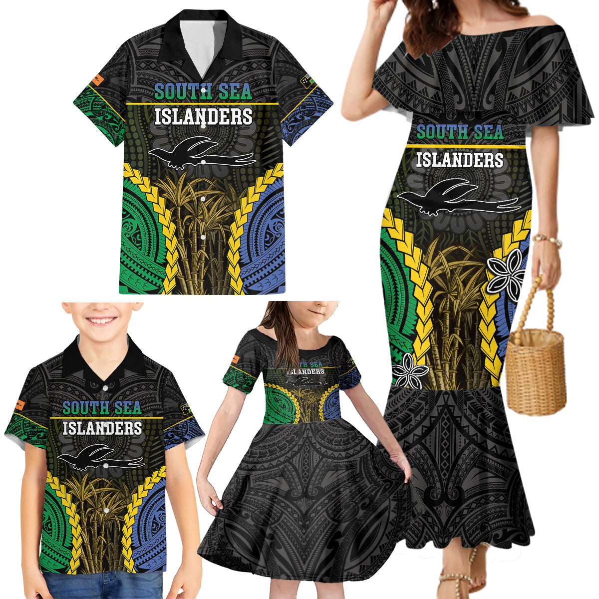 Personalised South Sea Islanders And New Ireland Family Matching Mermaid Dress and Hawaiian Shirt Kanakas Polynesian Pattern